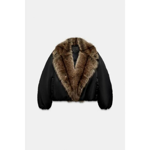 ZARA FAUX FUR COLLAR BOMBER JACKET ZW COLLECTION - Picture 6 of 8